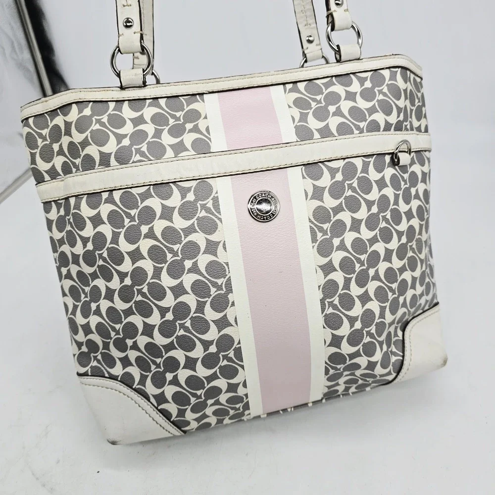Coach Chelsea Heritage Stripe Tote Bag Purse Gray White Pink M1093-F15137